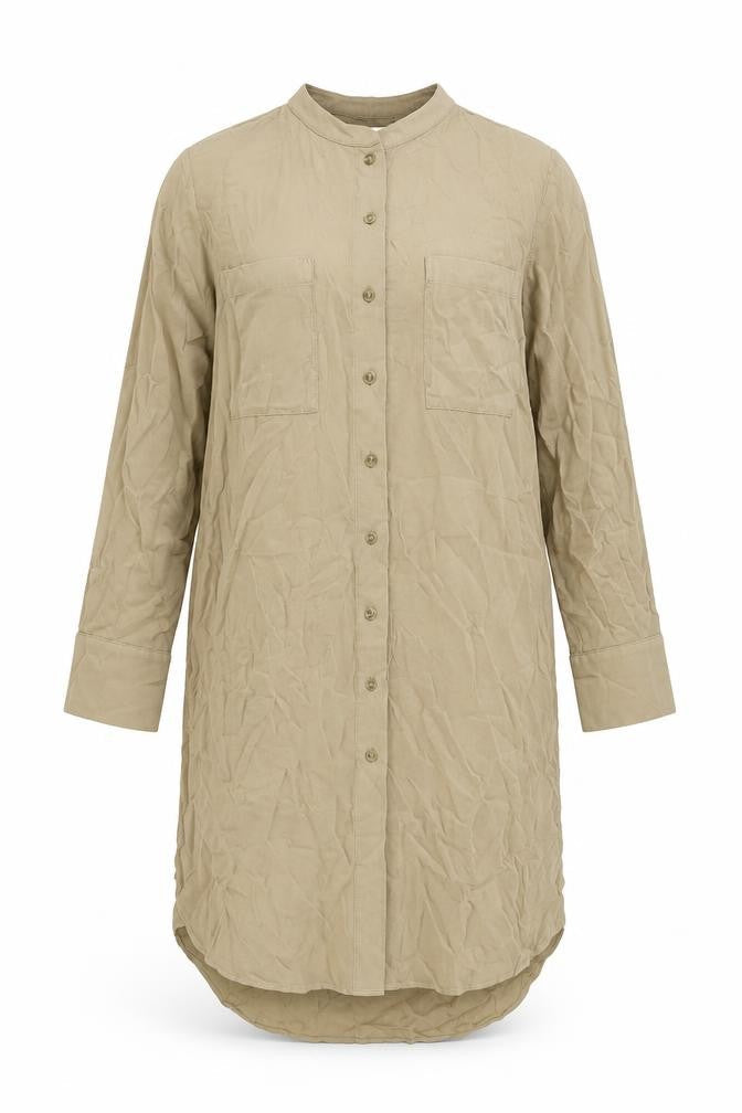 Front view of Autograph women’s beige viscose shift, size UK 8, round neck button