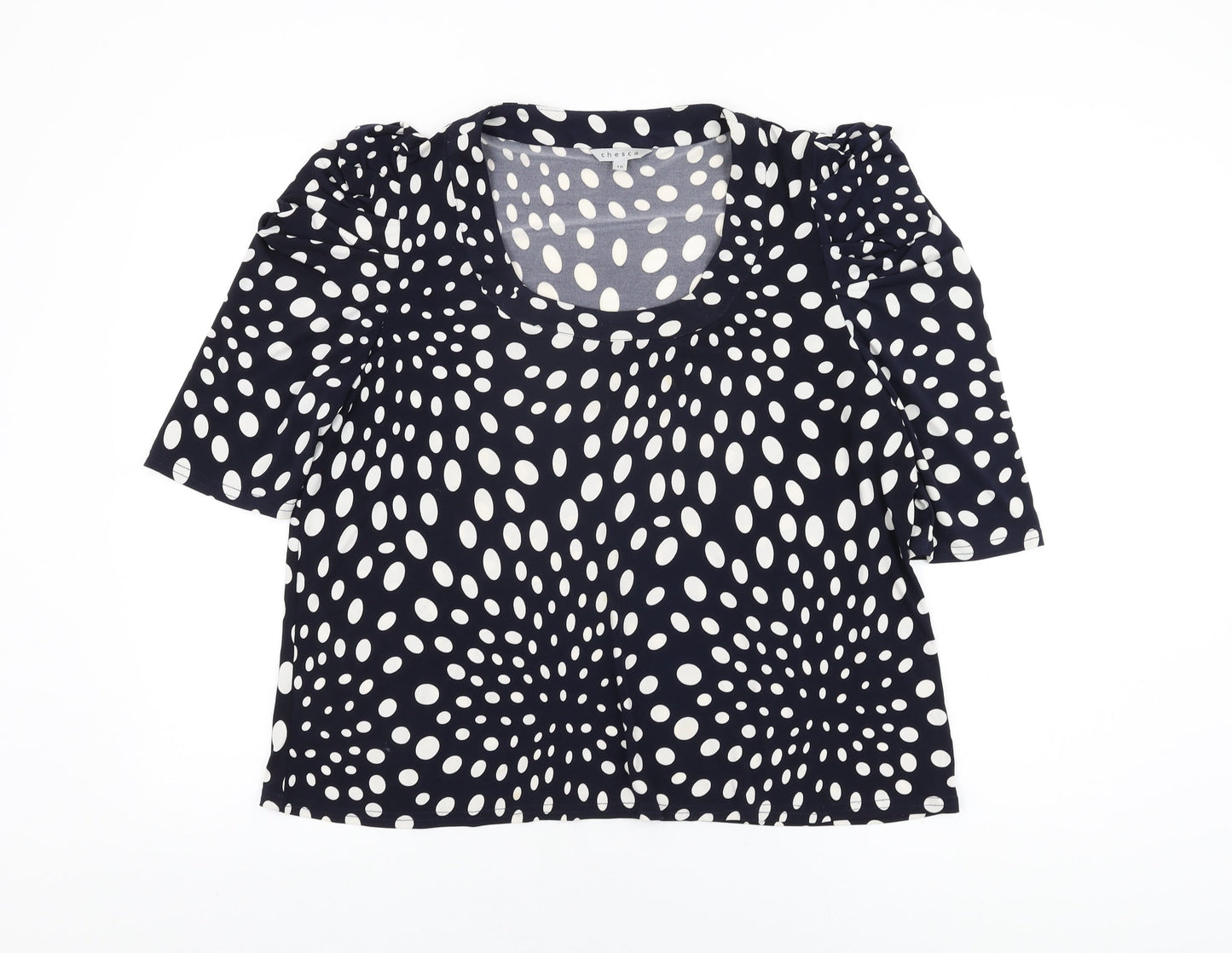 Chesca Womens Blue Polka Dot Viscose Basic T-Shirt Size 16 Square Neck