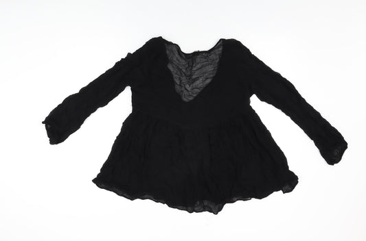 Pull&Bear Womens Black Polyester Basic Blouse Size M V-Neck