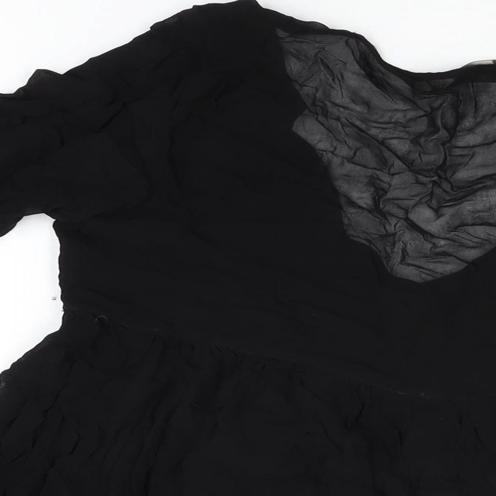 Pull&Bear Womens Black Polyester Basic Blouse Size M V-Neck