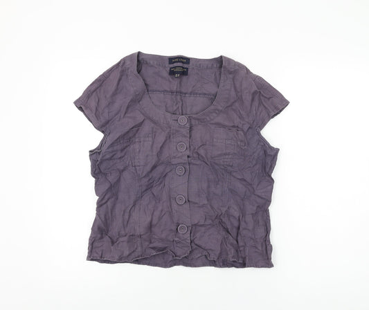 Paul Costelloe Womens Purple Linen Basic Button-Up Size 16 Scoop Neck