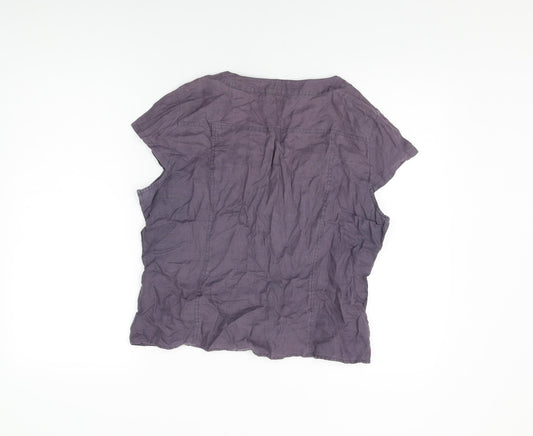Paul Costelloe Womens Purple Linen Basic Button-Up Size 16 Scoop Neck