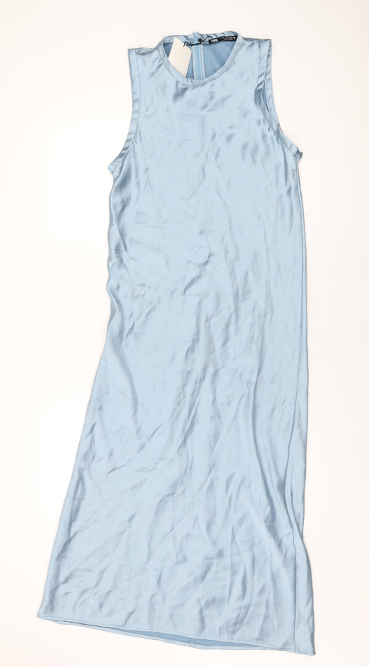 Zara Womens Blue Polyester Maxi Size M Round Neck Zip