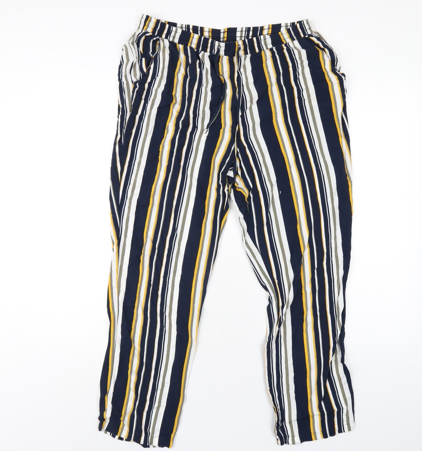 Damart Womens Multicoloured Striped Viscose Trousers Size 16 L26 in Regular Drawstring