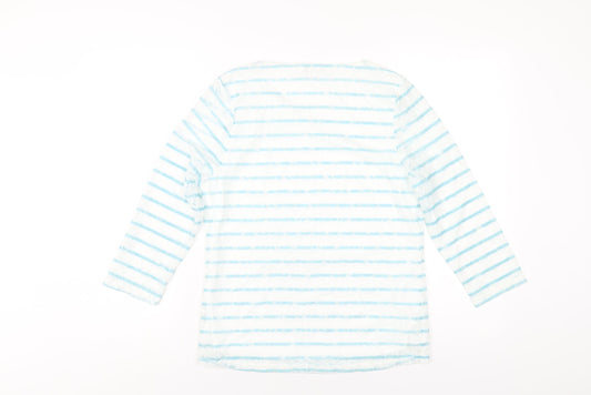 Annabelle Womens Blue Striped Polyester Basic T-Shirt Size S Round Neck