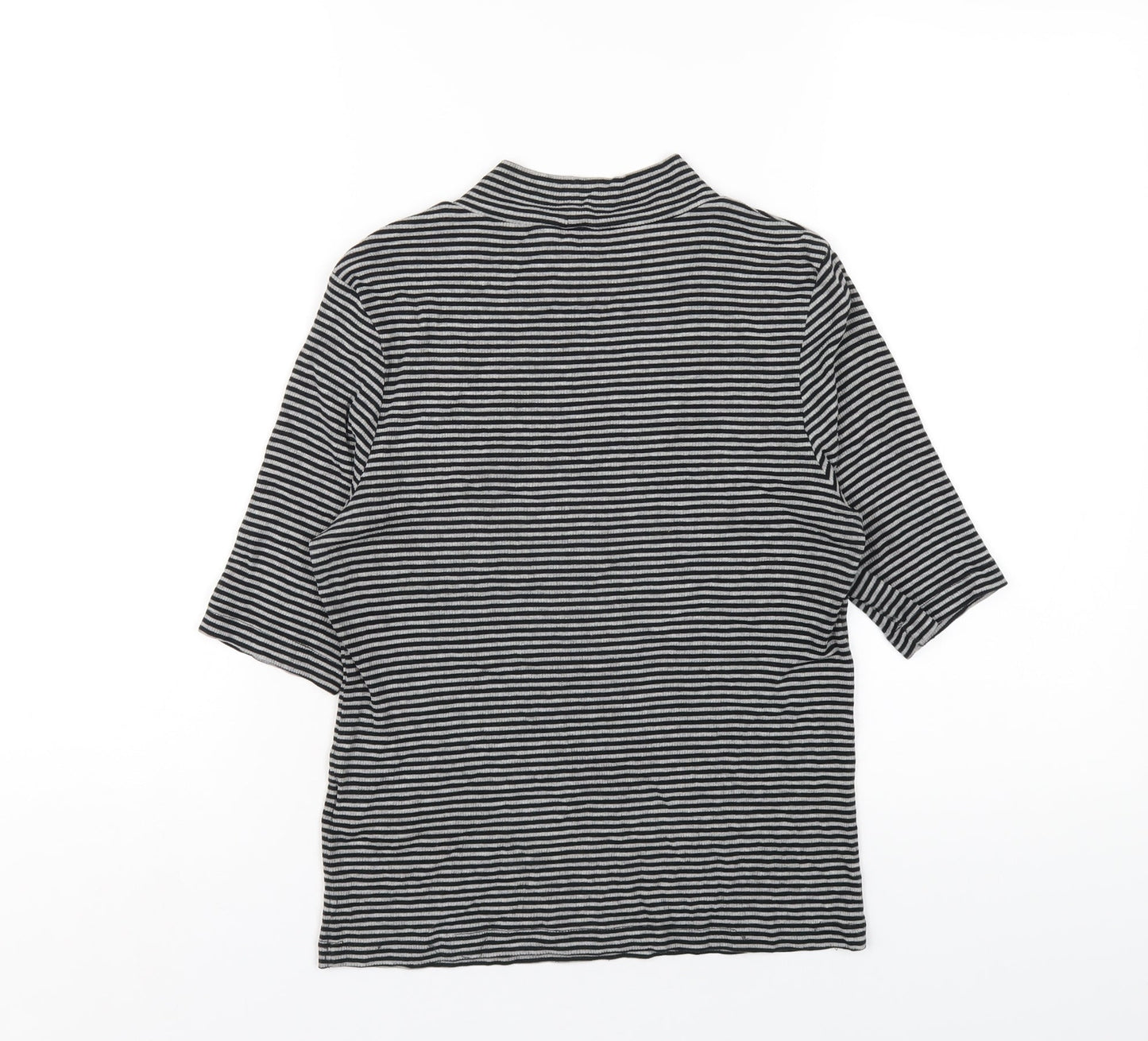 H&M Womens Grey Striped Cotton Basic T-Shirt Size M Mock Neck