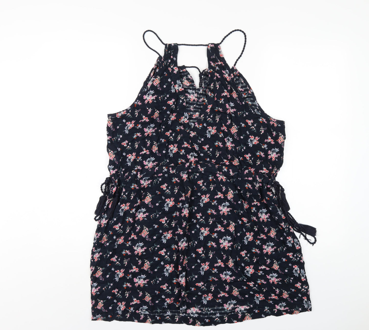 NEXT Womens Blue Floral Viscose A-Line Size 12 Round Neck Pullover