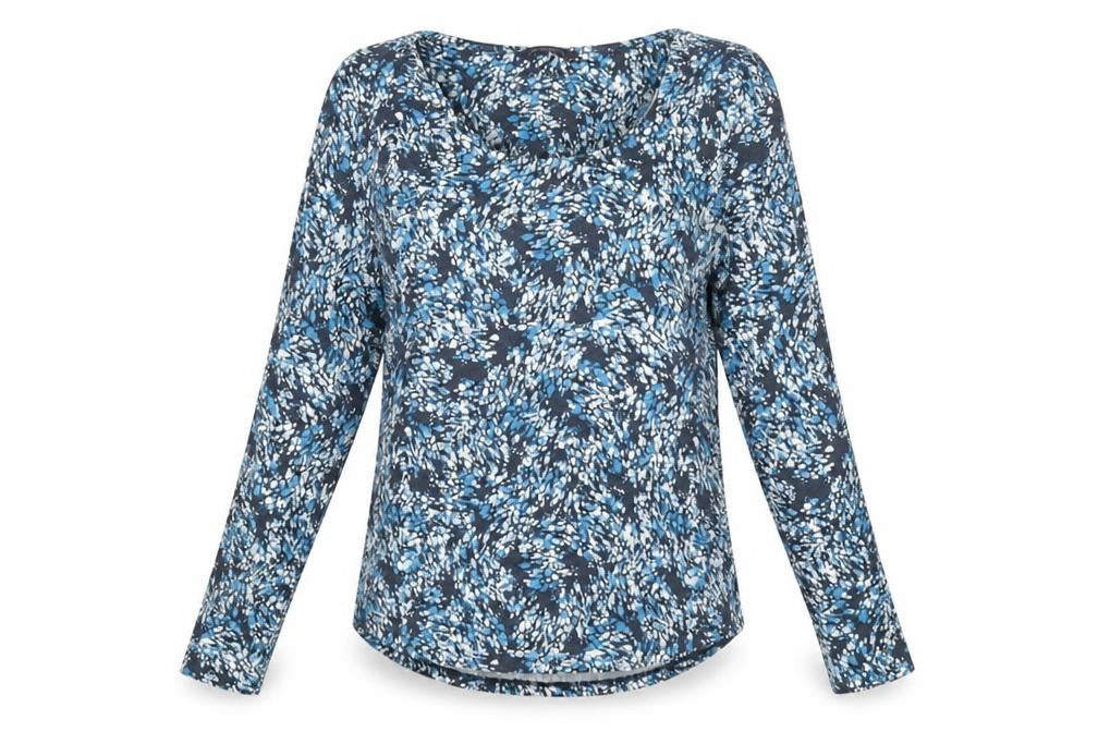 Marks and Spencer Womens Blue Geometric Acrylic Basic T-Shirt Size 12 Scoop Neck