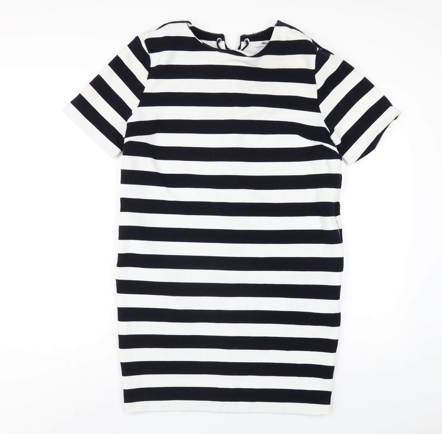 FRNCH Womens Blue Striped Polyester A-Line Size M Round Neck Pullover