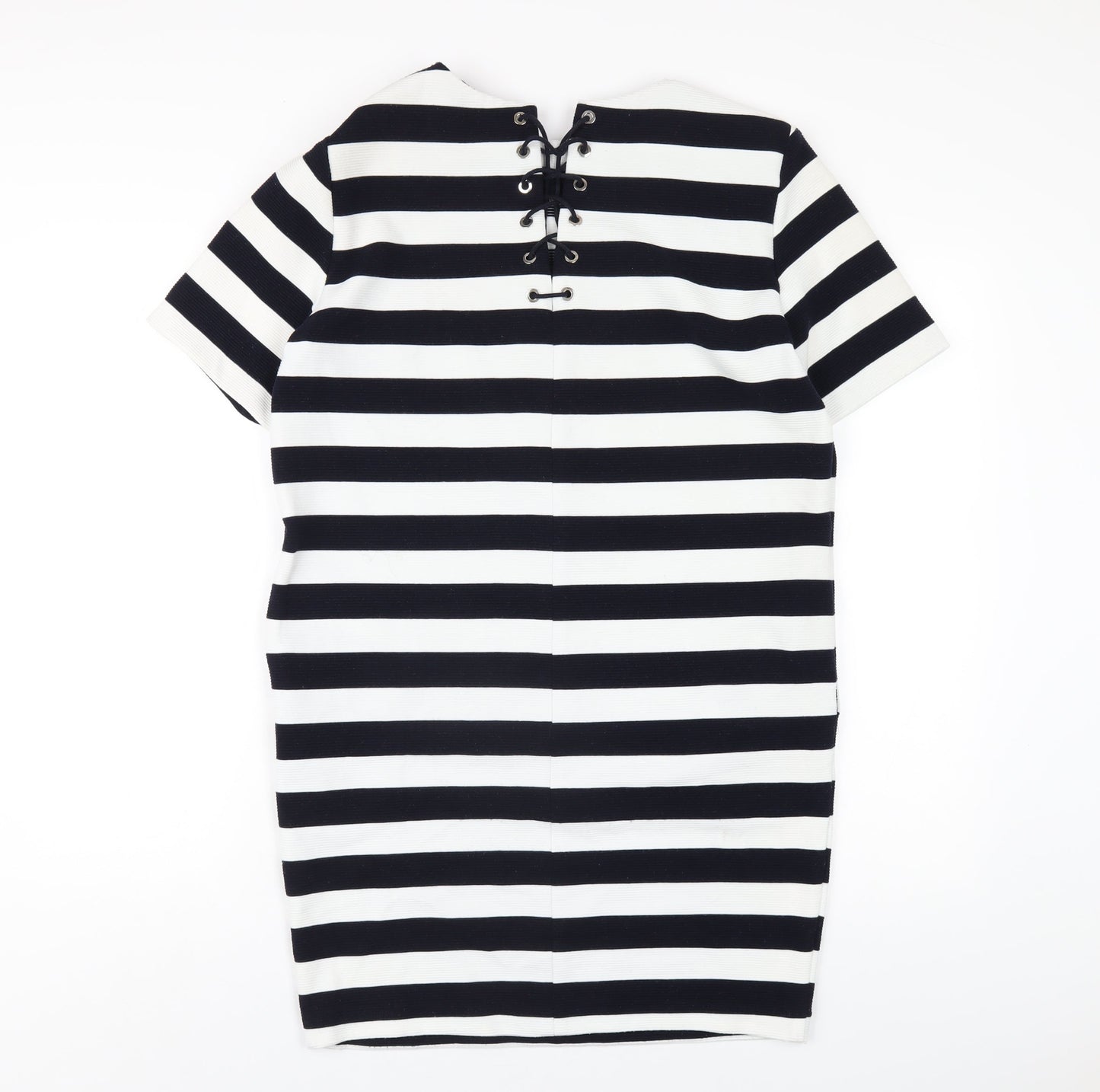 FRNCH Womens Blue Striped Polyester A-Line Size M Round Neck Pullover