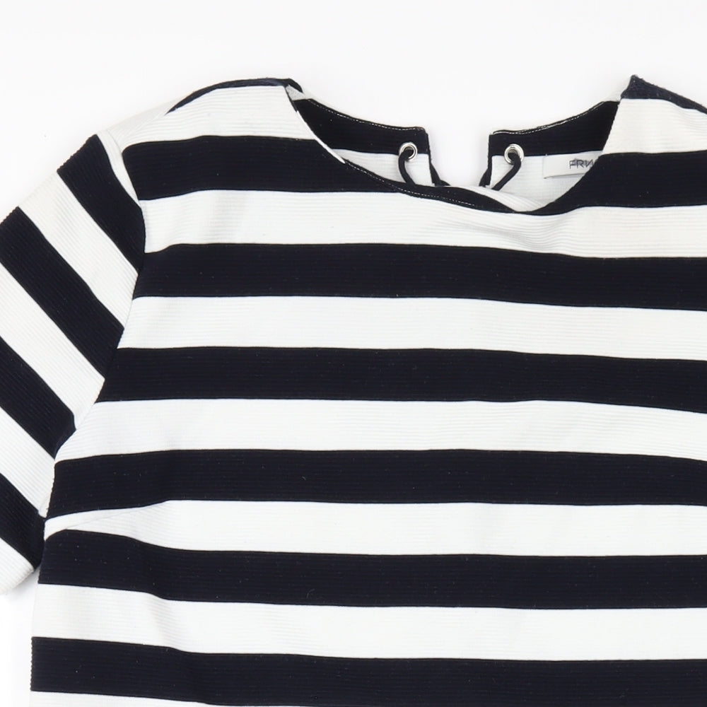 FRNCH Womens Blue Striped Polyester A-Line Size M Round Neck Pullover