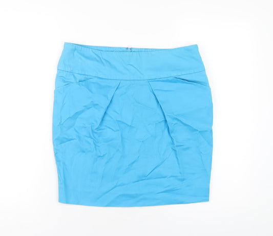 Red Herring Womens Blue Cotton Straight & Pencil Skirt Size 12 Zip