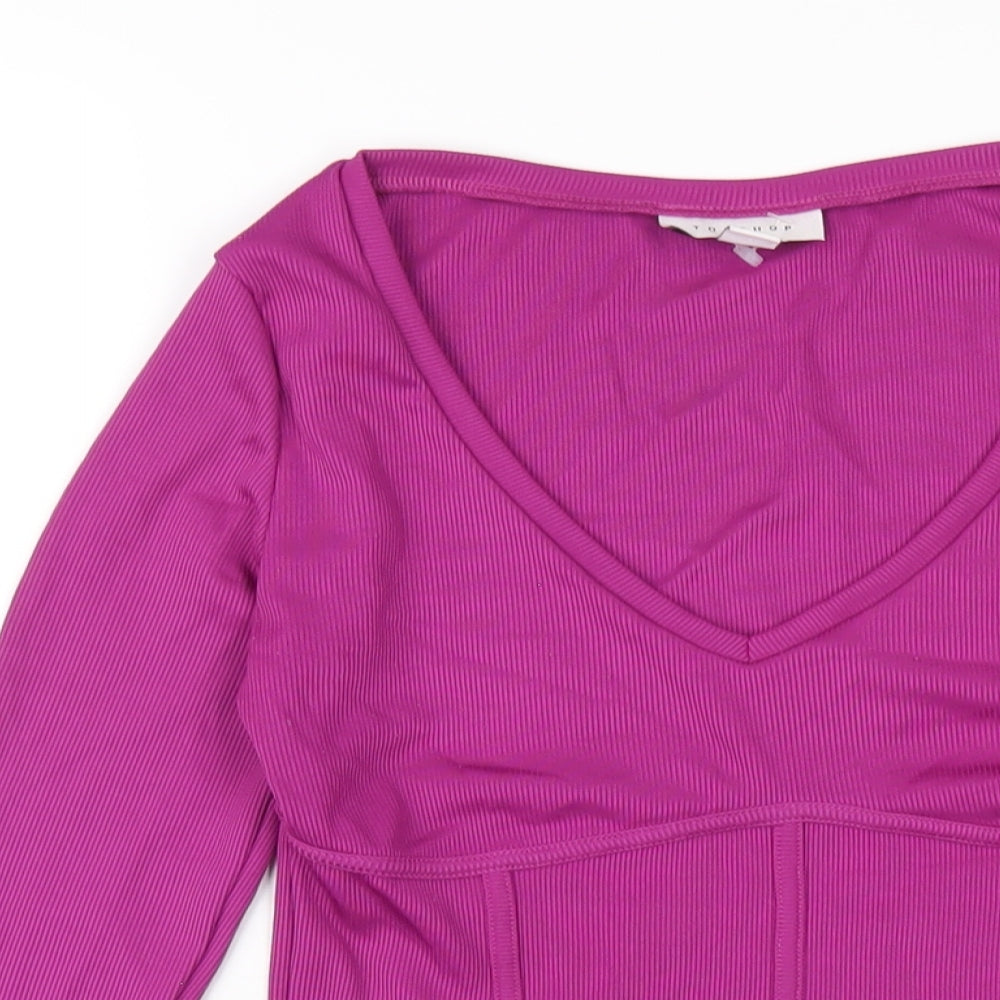 Topshop Womens Purple Polyester Basic T-Shirt Size S V-Neck