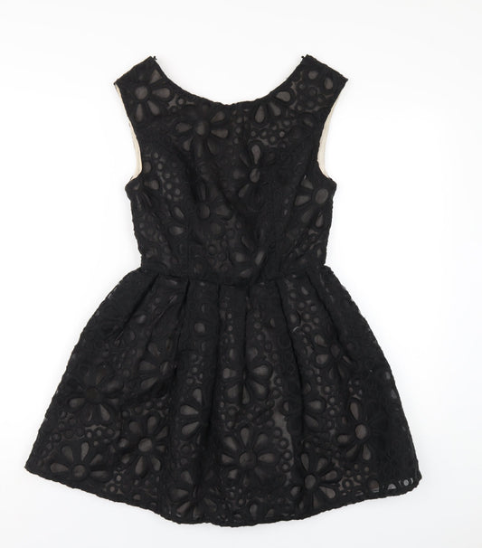 Topshop Womens Black Nylon A-Line Size 8 Round Neck Zip