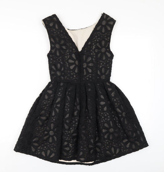Topshop Womens Black Nylon A-Line Size 8 Round Neck Zip