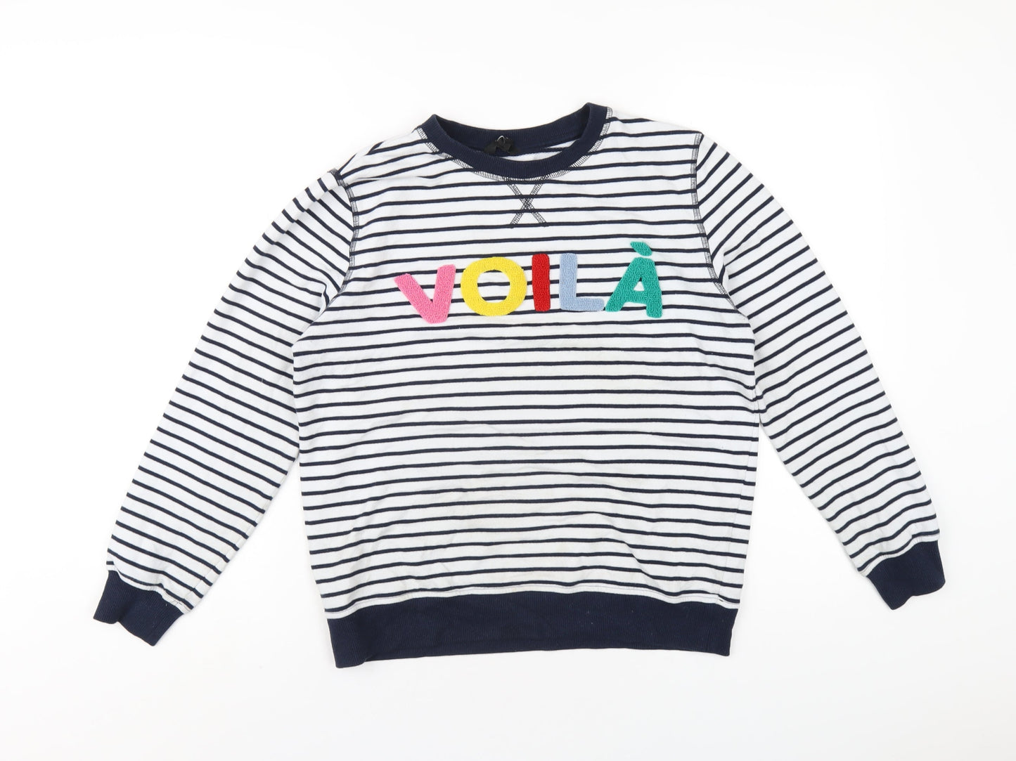 M&Co Womens Blue Striped Polyester Pullover Sweatshirt Size 8 Pullover