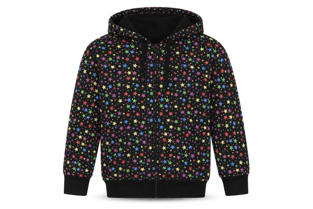 Bubbles Girls Black Geometric Cotton Full Zip Hoodie Size 8 Years Zip