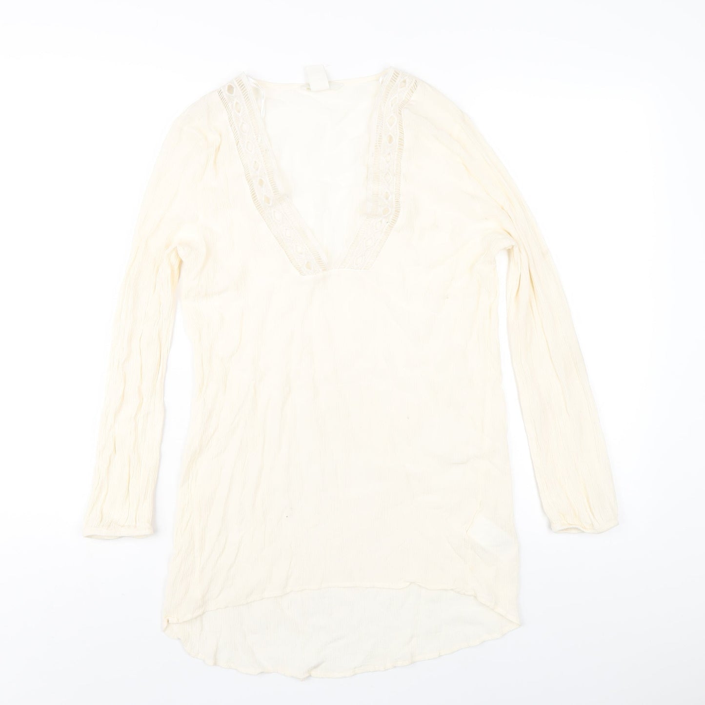 H&M Womens Ivory Viscose Basic T-Shirt Size 8 V-Neck