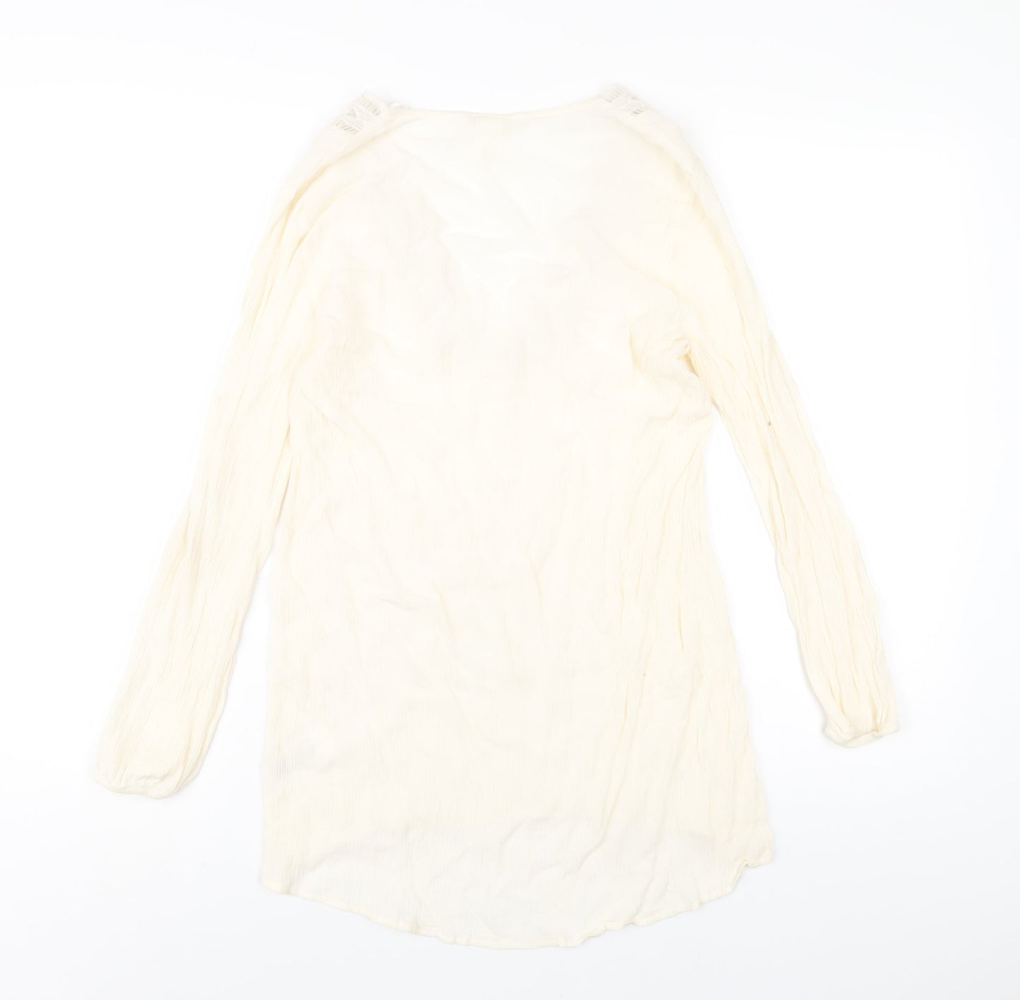 H&M Womens Ivory Viscose Basic T-Shirt Size 8 V-Neck