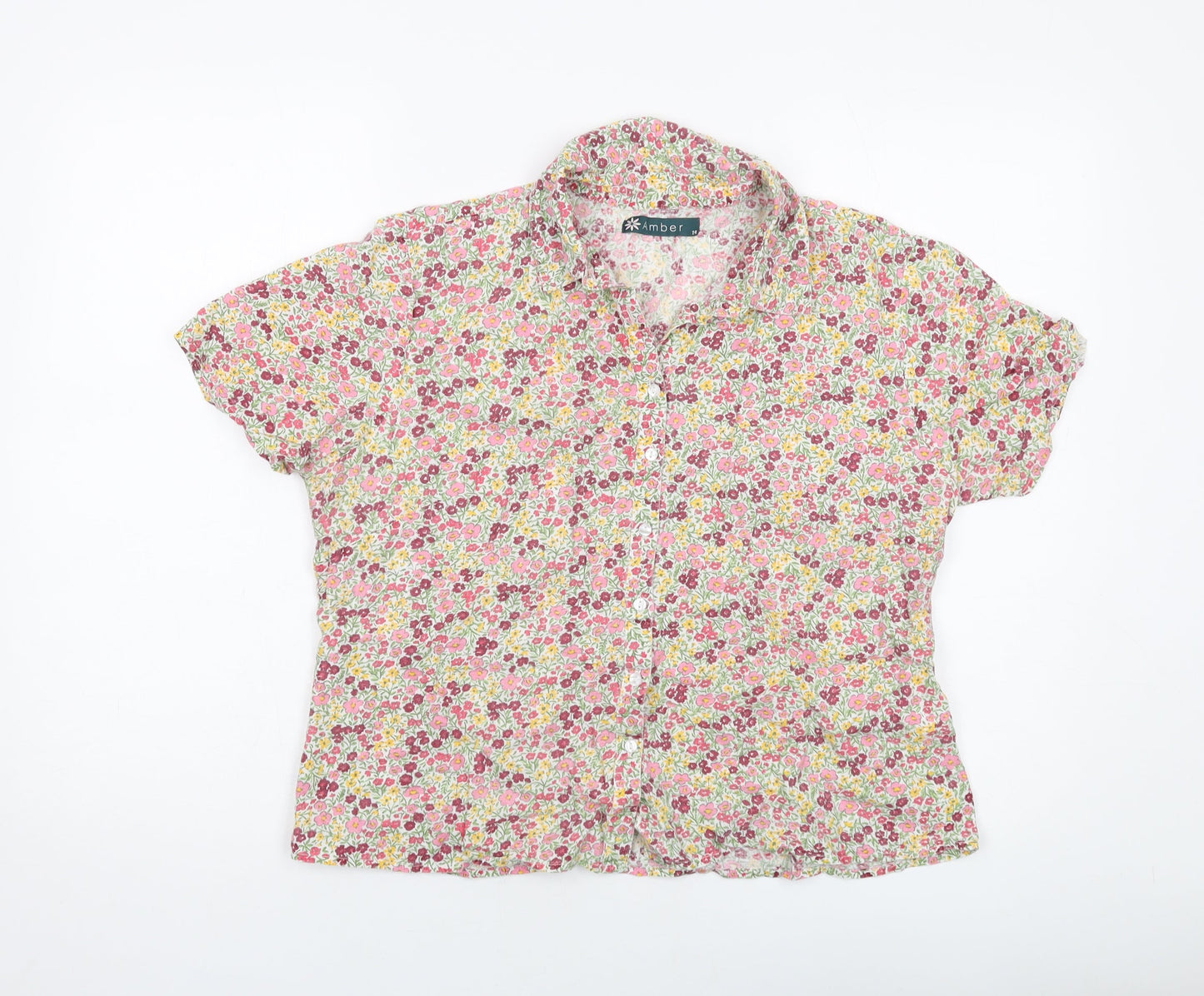 Amber Womens Multicoloured Floral Cotton Basic Button-Up Size 14 Collared