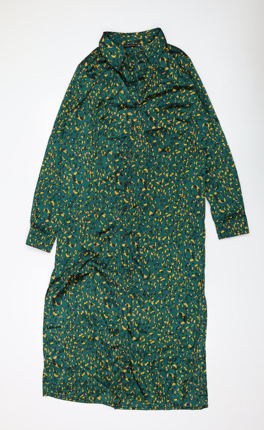 I SAW IT FIRST Womens Blue Animal Print Polyester Shirt Dress Size 10 Collared Button