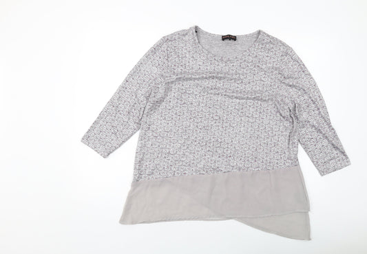 Anna Rose Womens Grey Floral Polyester Basic Blouse Size L Round Neck