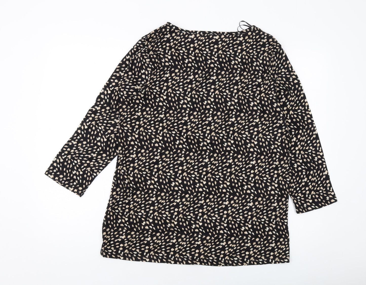 Roman Womens Black Geometric Polyester Basic Blouse Size 14 Round Neck