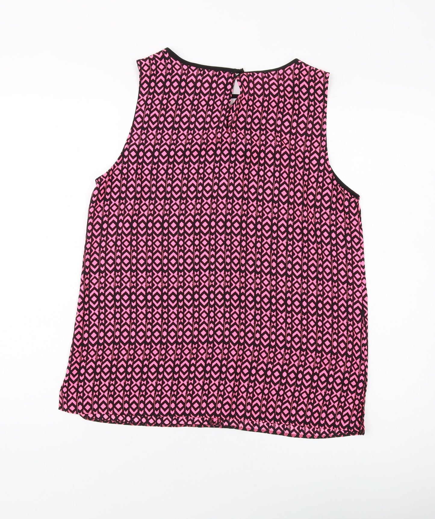NEXT Womens Pink Geometric Polyester Basic Tank Size 14 Round Neck
