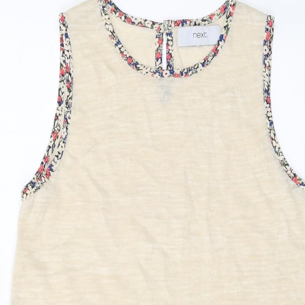 NEXT Womens Beige Floral Acetate Basic Tank Size 6 Round Neck