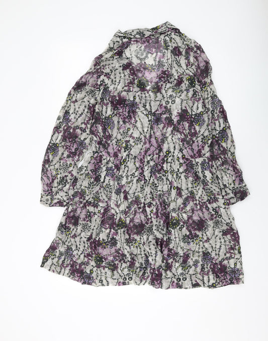 Indigo Womens Grey Floral Polyester A-Line Size 12 Collared Button