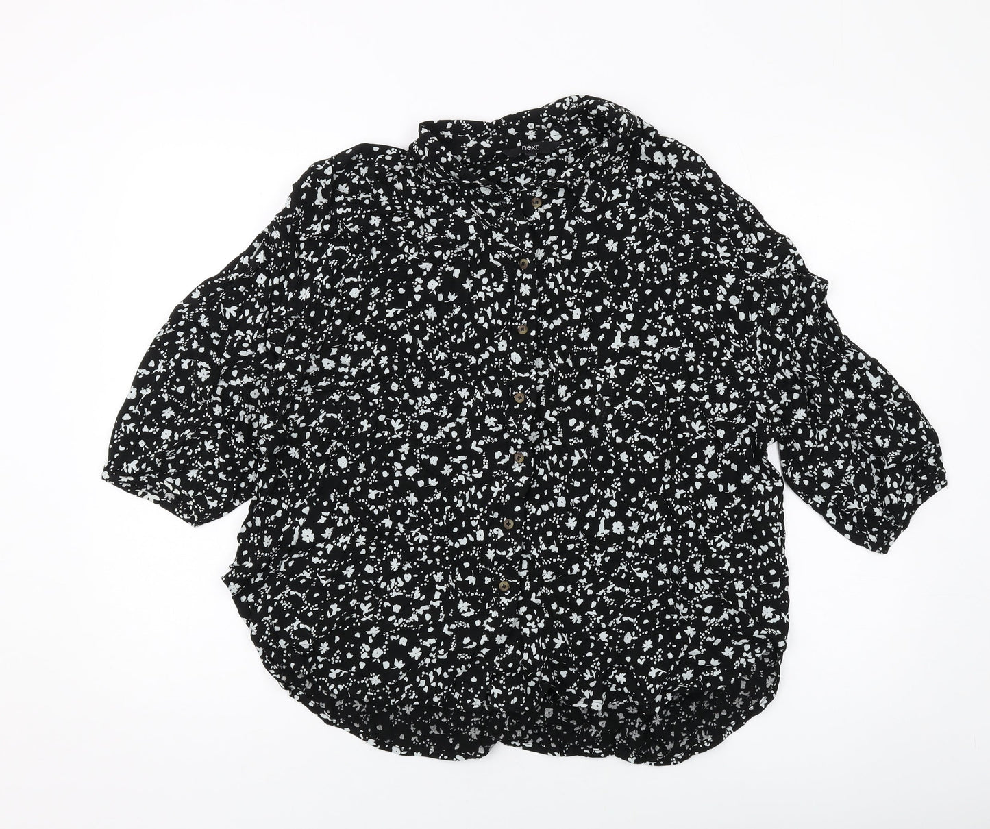NEXT Womens Black Floral Viscose Basic Blouse Size 10 Collared