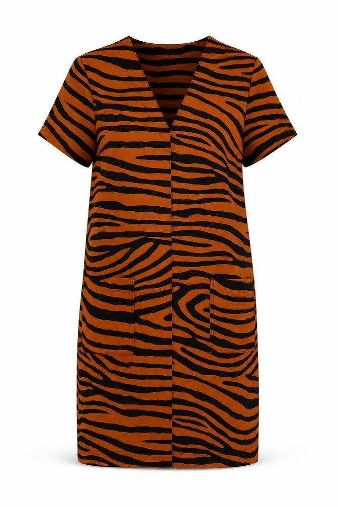 Next Womens Brown Animal Print Polyester Tank Dress Size 14 V-Neck Pullover