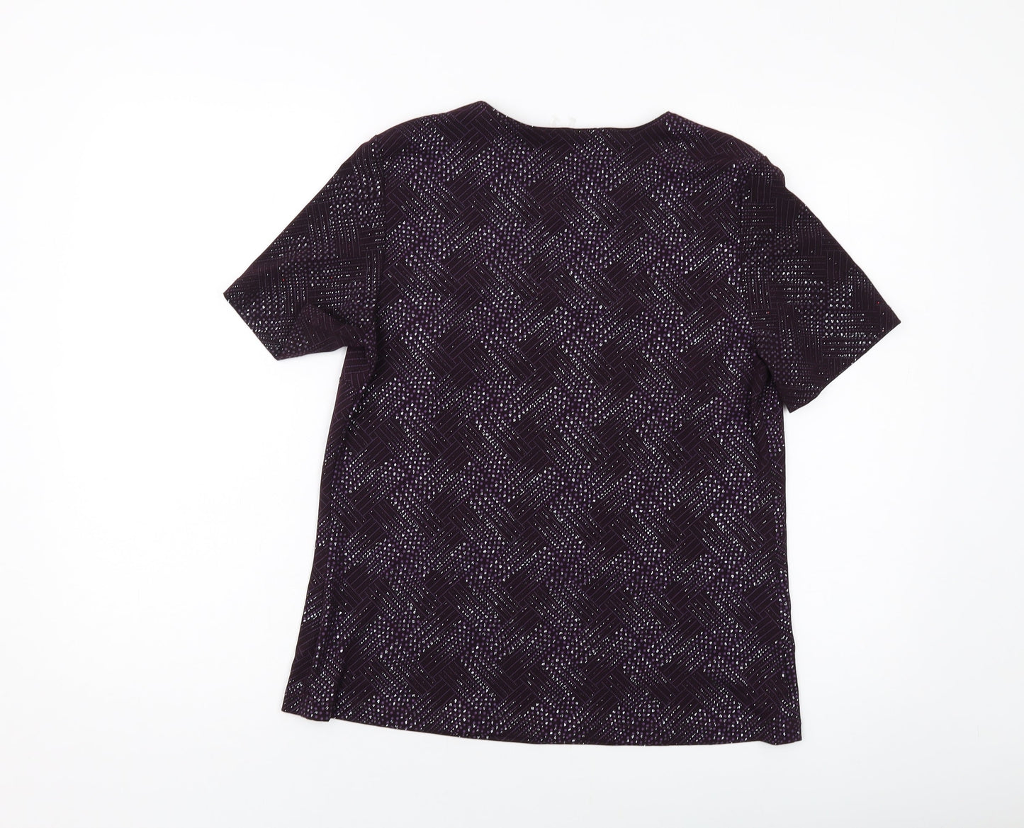Fosby Womens Purple Geometric Polyester Basic T-Shirt Size 14 Round Neck