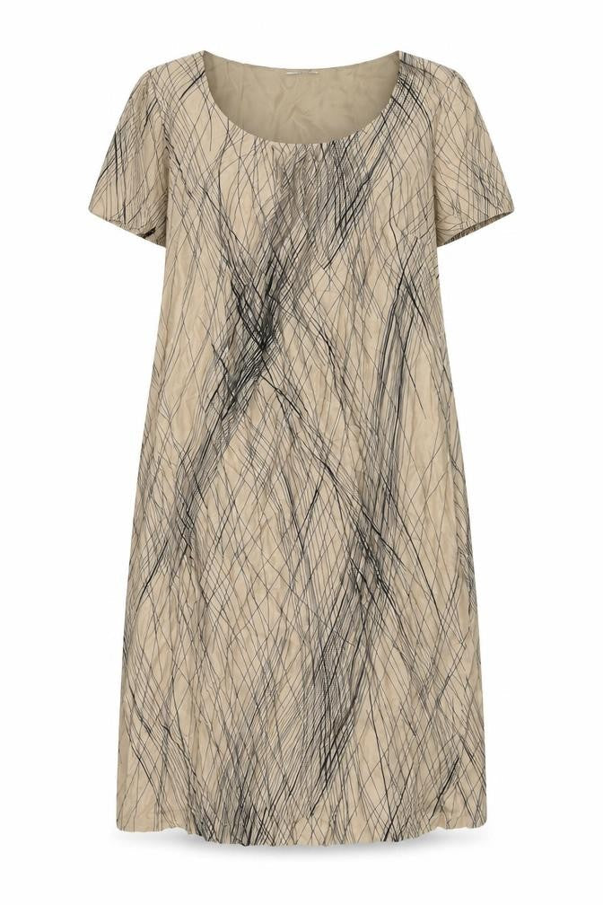 Front view of Autograph women’s beige geometric viscose a-line, size UK 16, round neck pullover