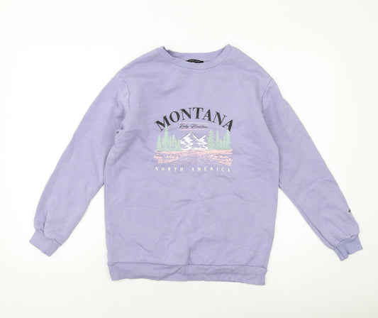 New Look Girls Purple Cotton Pullover Sweatshirt Size 10-11 Years Pullover
