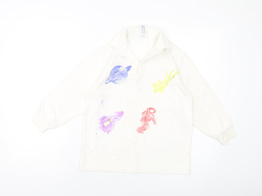 BHS Boys Ivory Cotton Pullover Sweatshirt Size 7-8 Years Button