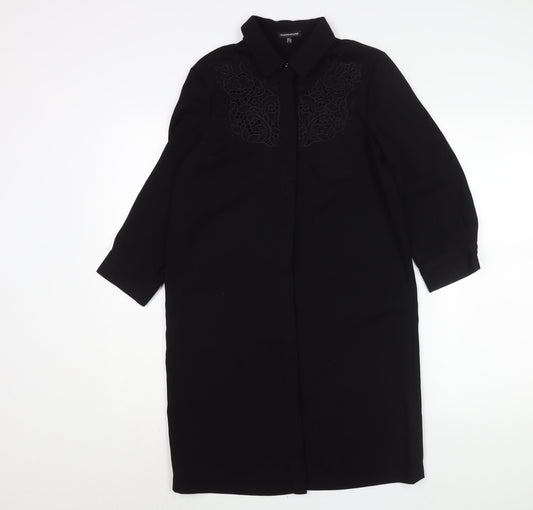 Warehouse Womens Black Polyester Shirt Dress Size 8 Collared Button - Lace Detail