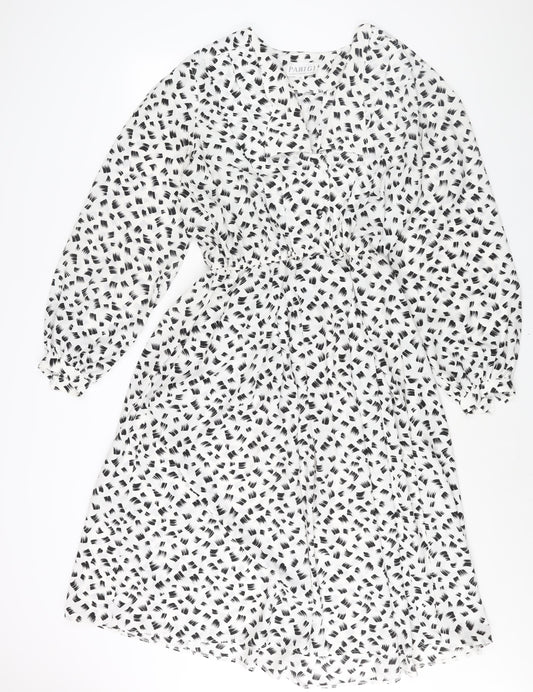 Parigi Womens White Geometric Polyester Shift Size 14 V-Neck Pullover - Vintage Collared