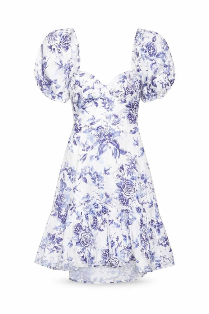 Love Triangle Womens Blue Floral Polyester A-Line Size S Sweetheart Zip - Lace Up Back Frill