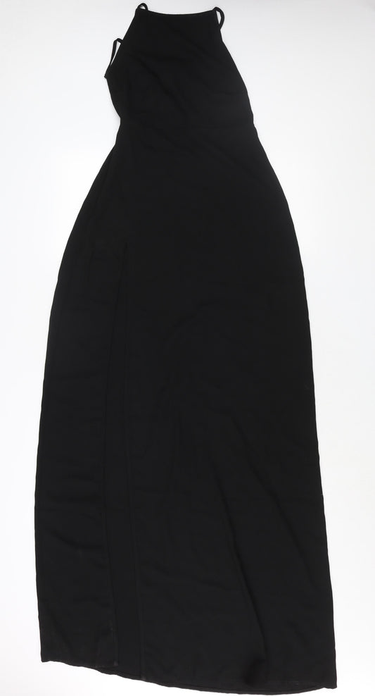 PRETTYLITTLETHING Womens Black Polyester Maxi Size 8 Square Neck Zip - Backless Tie