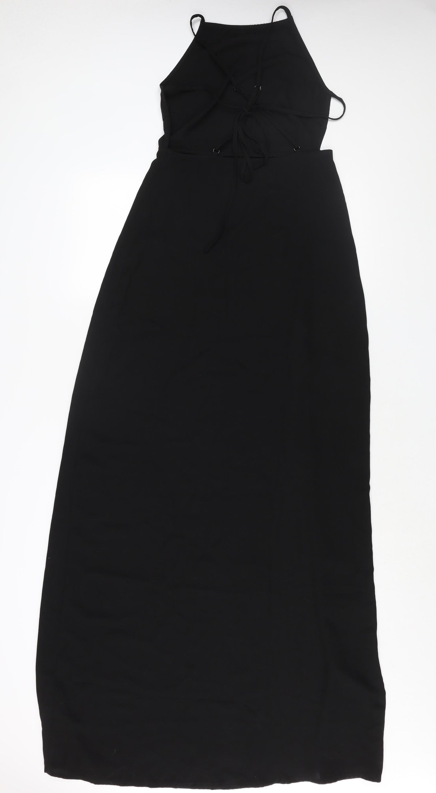 PRETTYLITTLETHING Womens Black Polyester Maxi Size 8 Square Neck Zip - Backless Tie