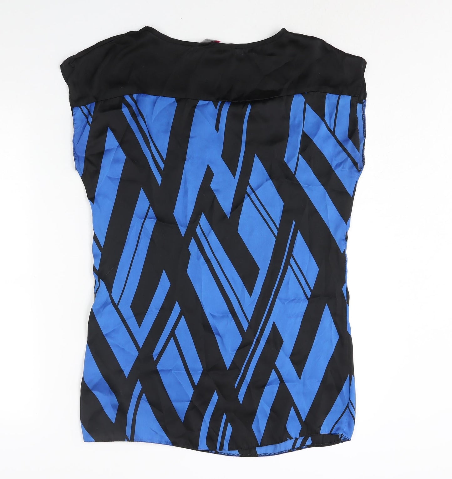 Dorothy Perkins Womens Blue Geometric Polyester Basic Blouse Size 10 Round Neck
