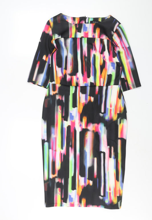 JD Williams Womens Multicoloured Geometric Polyester Pencil Dress Size 10 Round Neck Zip