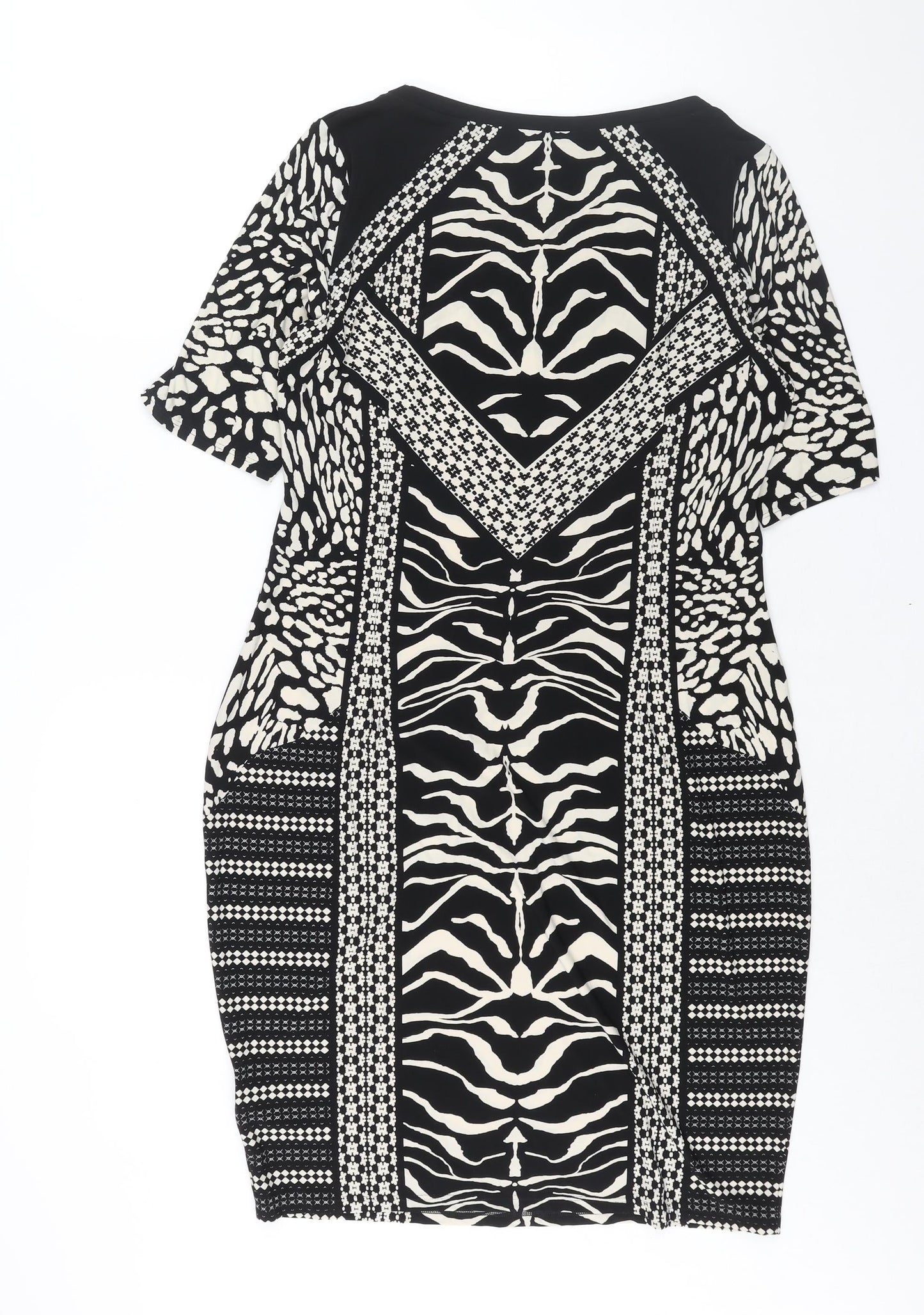 Marks and Womens Black Geometric Polyester Bodycon Size 14 Round Neck Pullover