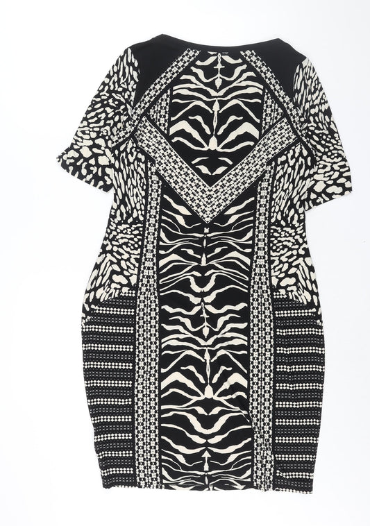 Marks and Womens Black Geometric Polyester Bodycon Size 14 Round Neck Pullover