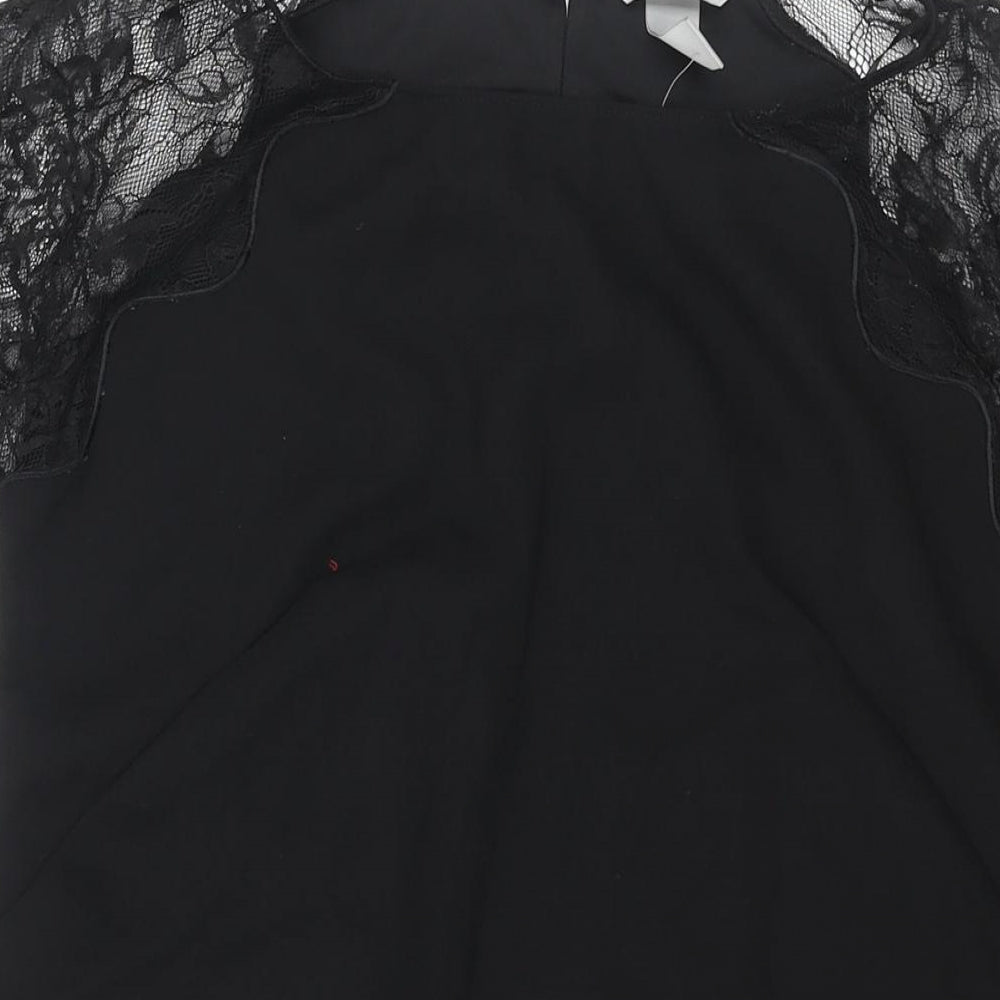 H&M Womens Black Polyester Shift Size 10 Round Neck Button - Lace Sleeve