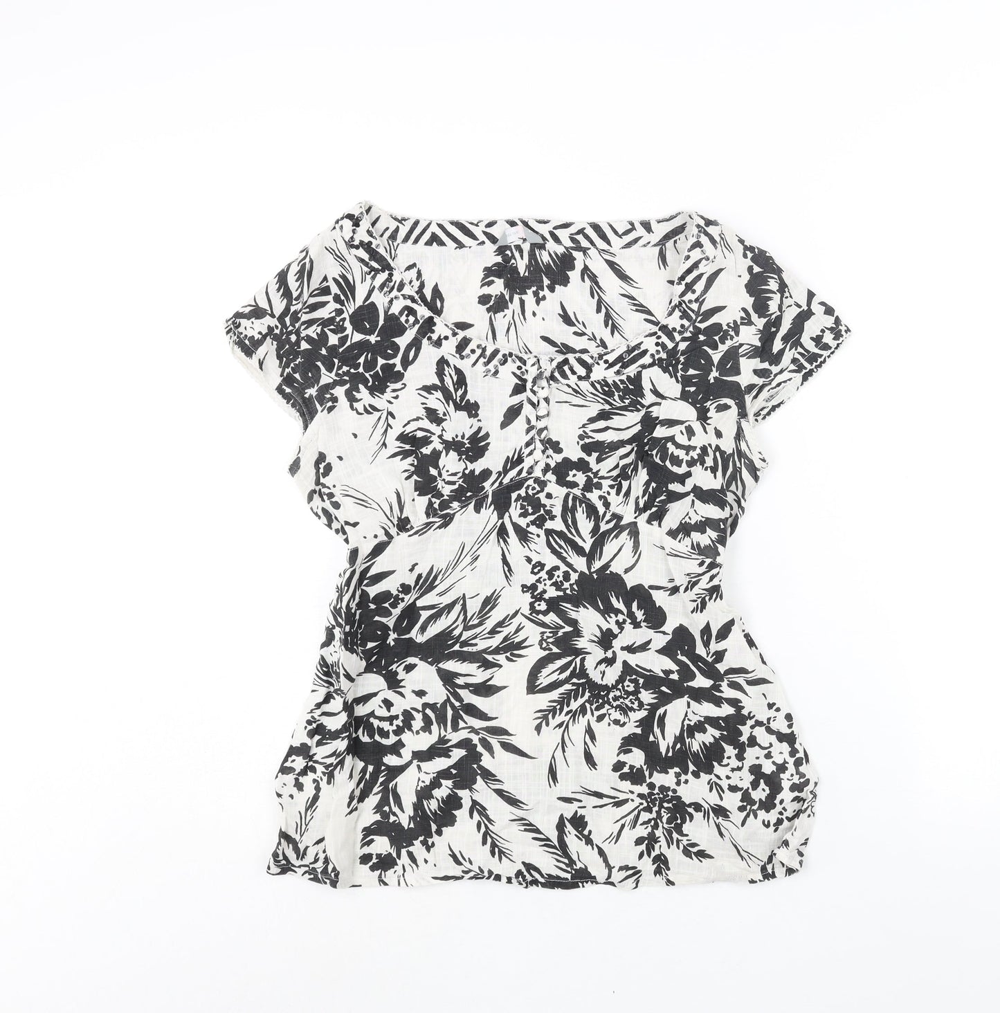 Per Una Womens White Floral Cotton Basic Blouse Size 12 Scoop Neck