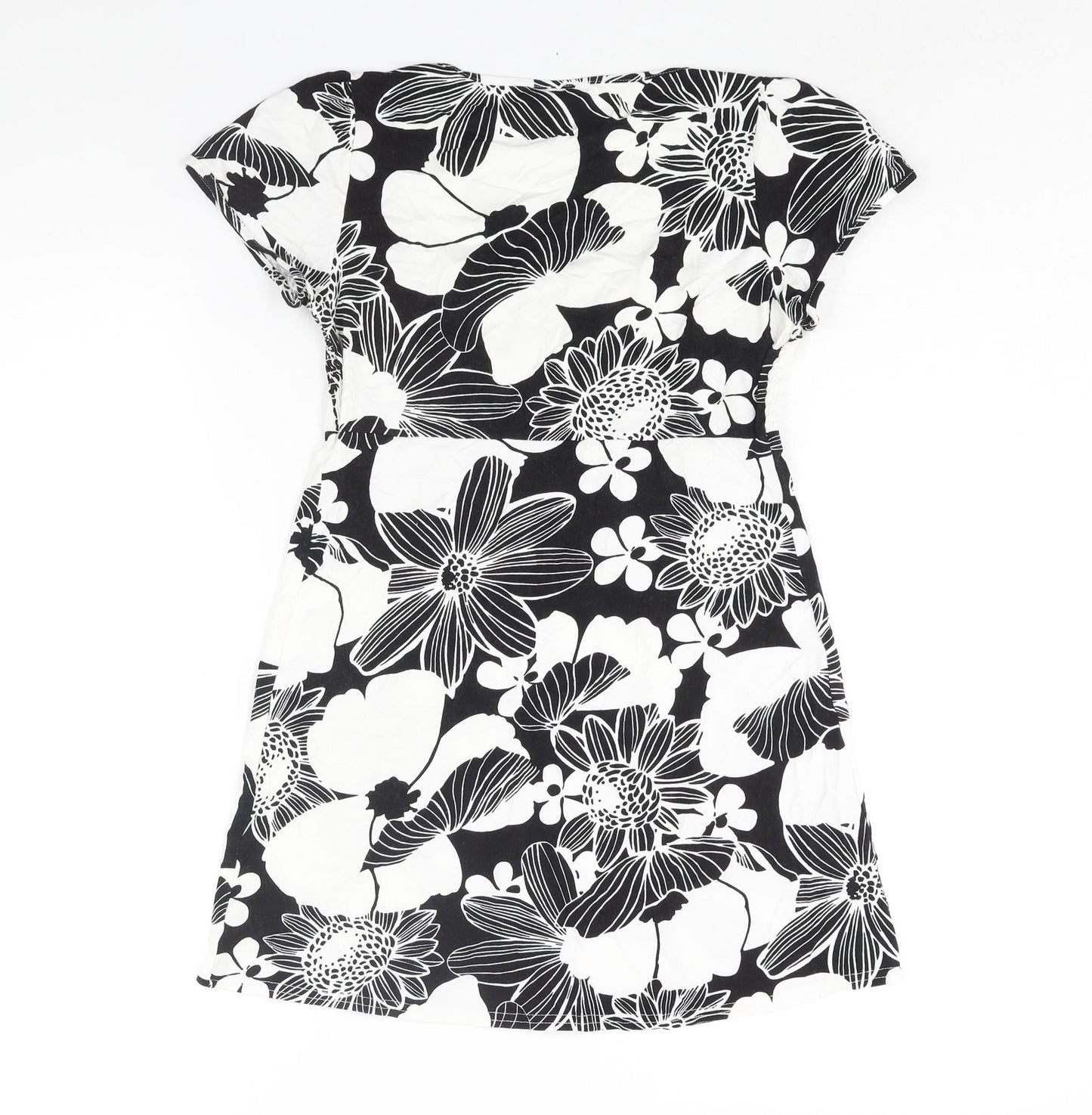 Therapy Womens Black Floral Viscose A-Line Size 12 Square Neck Pullover