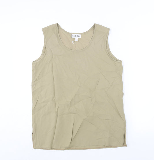 Nice Day Womens Green Polyester Camisole Blouse Size 14 Round Neck