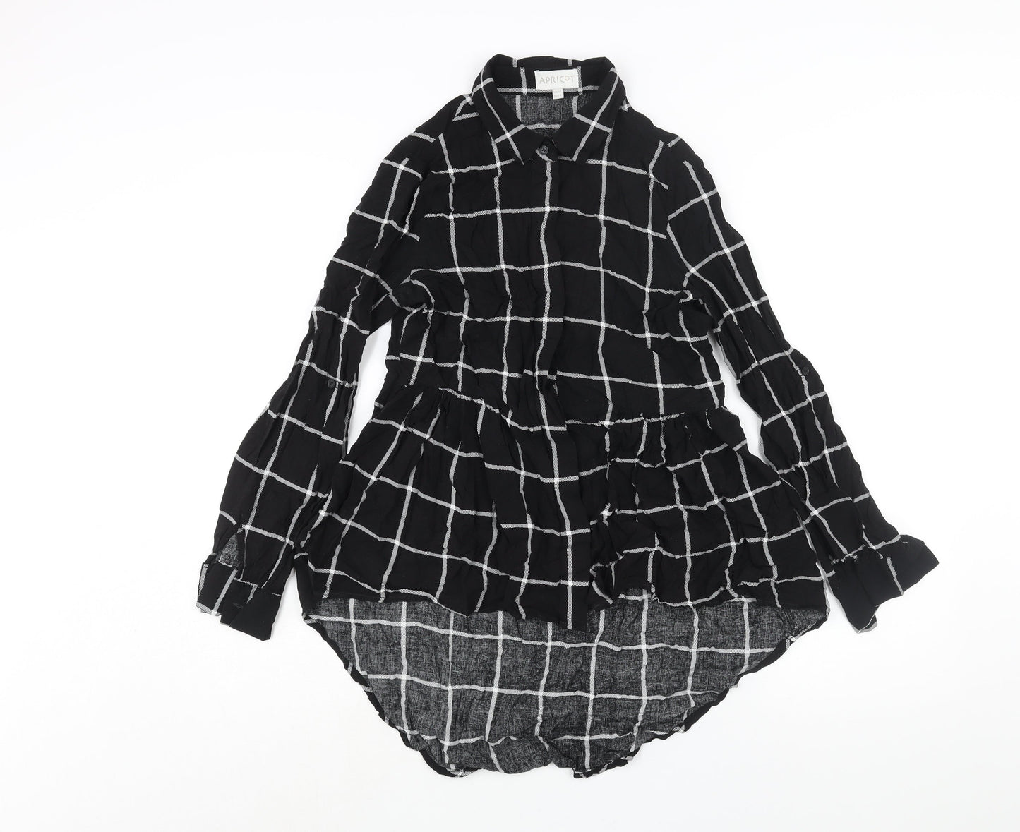 Apricot Womens Black Check Viscose Basic Blouse Size 10 Collared - Hi-Low